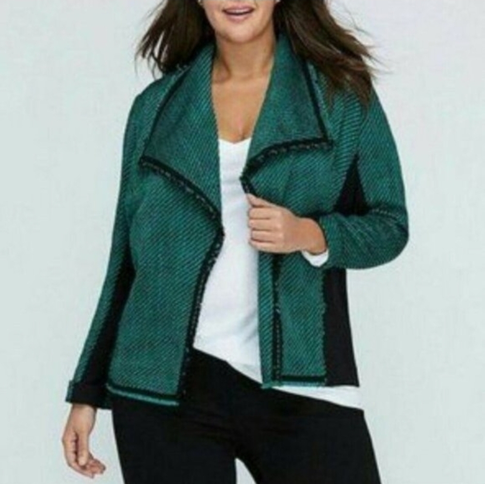 Lane Bryant Teal Knit Open-Front Tweed Jacket